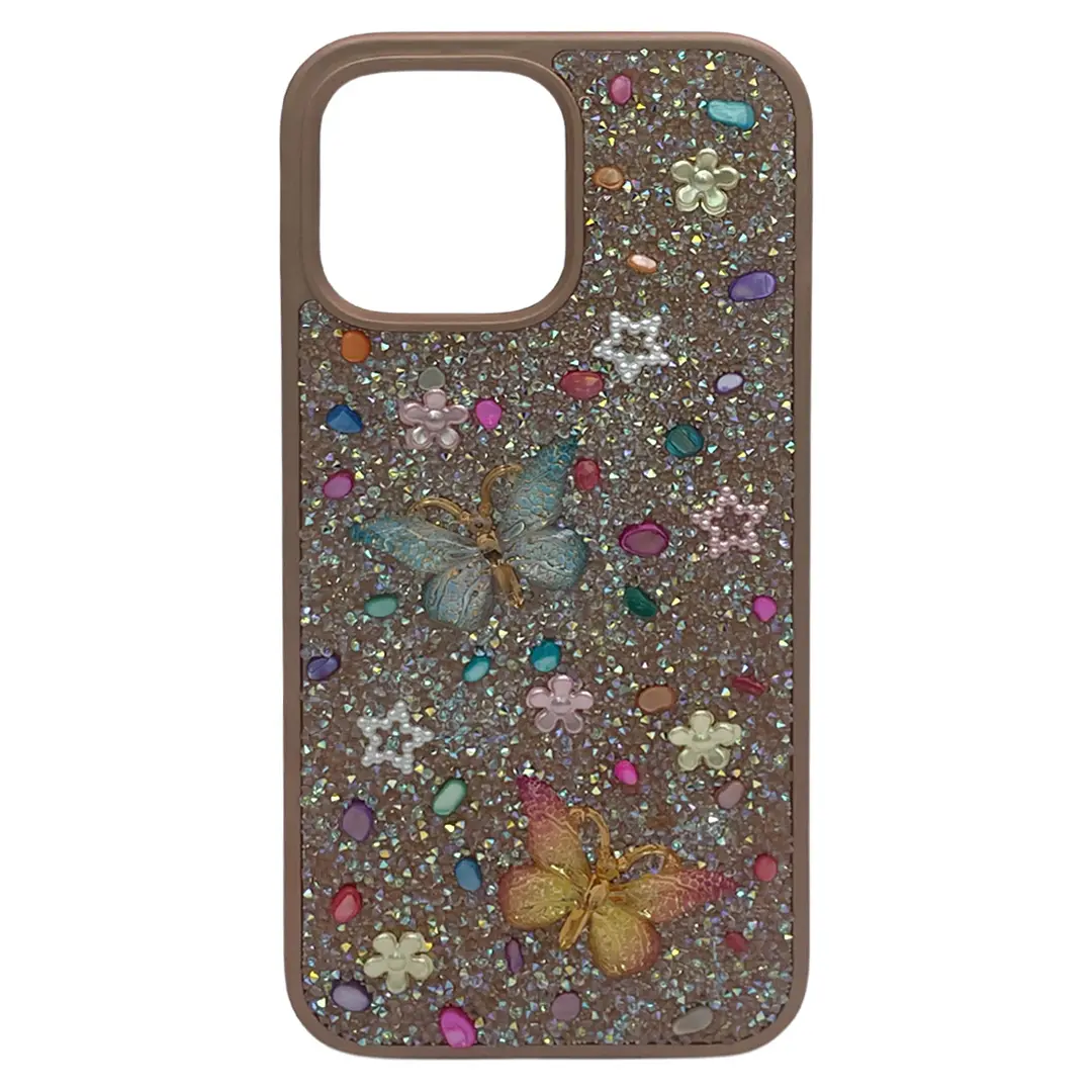 iPhone 16 Pro Butterfly and Diamond Bling Case Gold